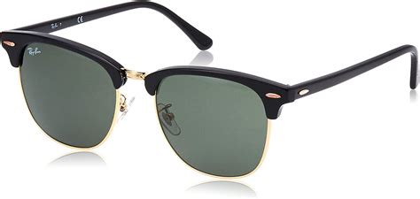 Ray Ban Unisexs Rb3016f Clubmaster Square Asian Fit Sunglasses Black On Goldgreen 55 Mm