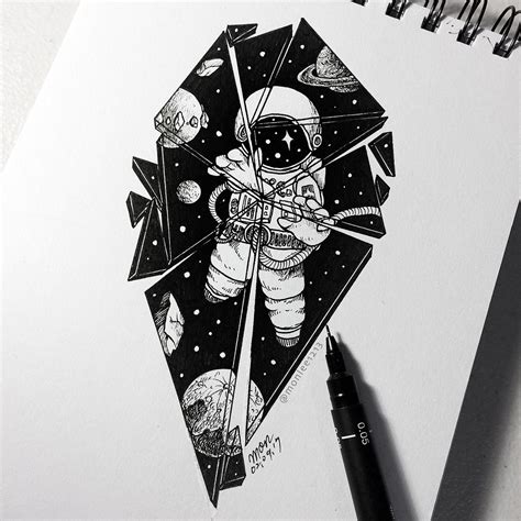 A Drawing Of An Astronaut In Space With Stars And Planets On Its Face
