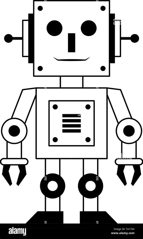 Robot Toy Technology Cartoon In Black And White Stock Vector Image