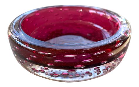 Mid Century Modern Murano Bubble Glass Bowl On Modern Murano Display Cabinet