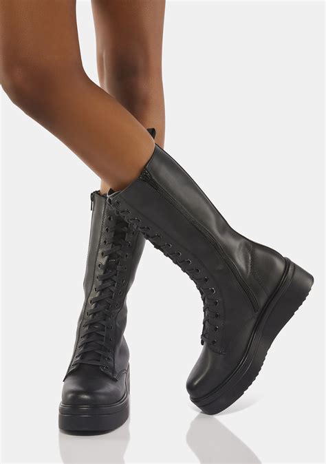 Steve Madden Chrystie Lace Up Leather Boots Black Dolls Kill