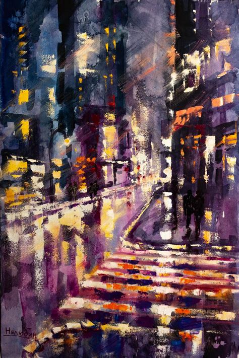 Night City Oil Painting By Aleksandr Neliubin Artfinder City