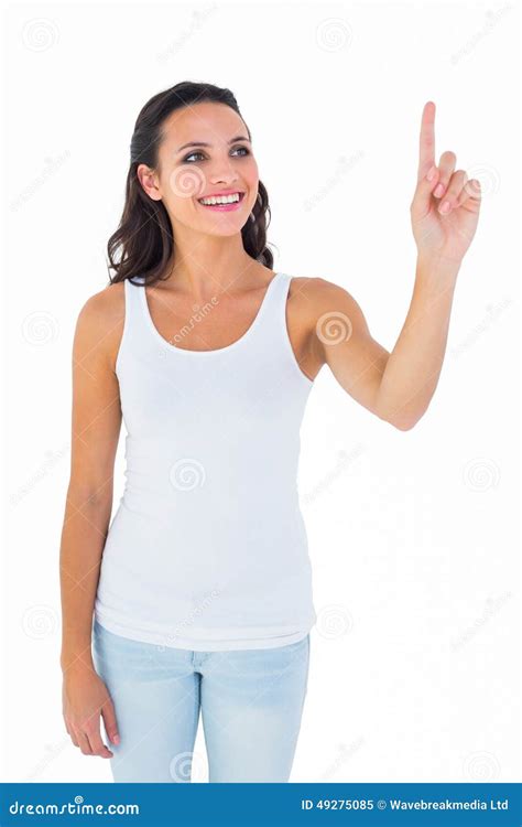 Pretty Brunette Pointing With Finger Stock Image Image Of Young Finger 49275085
