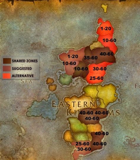 Wow Zones By Level Map Large World Map