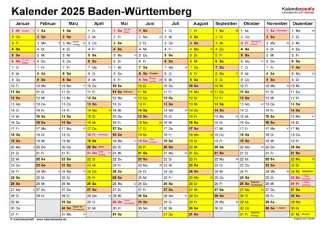 Kalender 2025 Baden Württemberg Ferien Feiertage Pdf Vorlagen