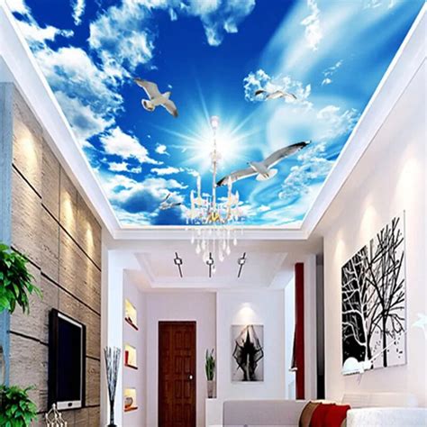 Custom Large Ceiling Zenith Mural Wallpaper 3d Stereo Blue Sky White