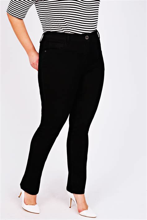 Black Straight Leg 5 Pocket Jeans Plus Size 14 To 30