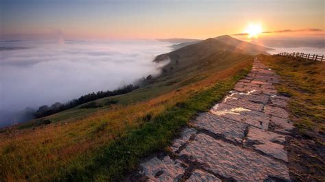 Hill Path Clouds Horizon Sunset Wallpapers Hd Desktop And Mobile