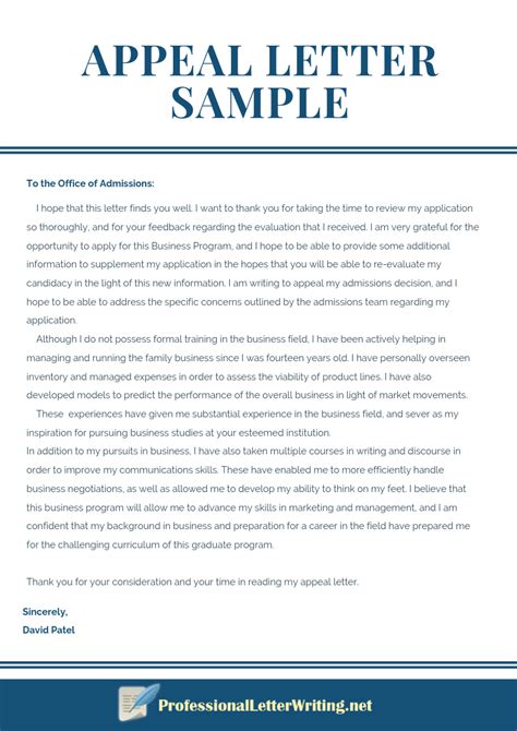 To write the best appeal letter that can result in a review of the former decision, you need to know the words to use and the format. Example Appeal Letter For College Admission | Letter Template