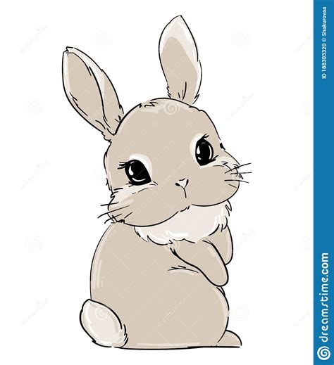 Hand Drawn Rabbit Cute Bunny Rabbit Cute Illustration Print For