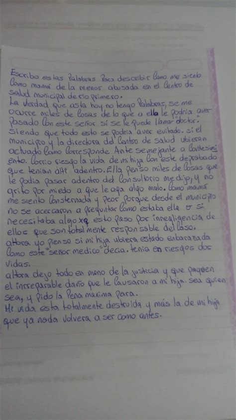 Joven abusada en Río Primero La desgarradora carta de su madre El Diario de Carlos Paz