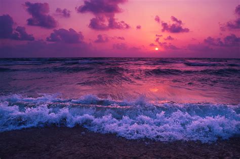 Sunset Waves Red 5k Hd Nature 4k Wallpapers Images