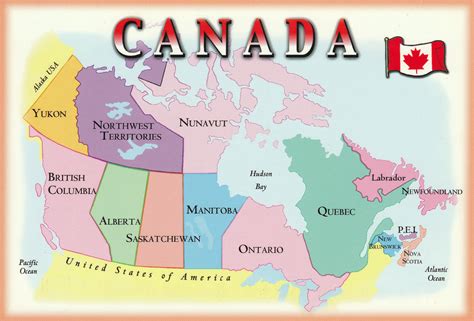 Large Political And Administrative Postcard Map Of Canada Canada