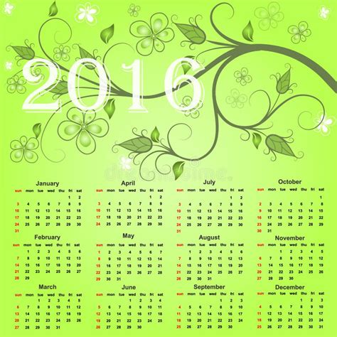 Beautiful Calendar For 2016 Stock Vector Illustration Of Flowers