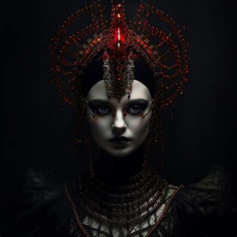 Premium Ai Image A Woman With A White Face And A Red Headdress With