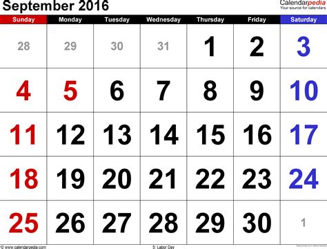 September 2016 Calendars For Word Excel And Pdf