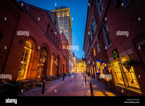 The Central Market And Alley At Night In Downtown Lancaster