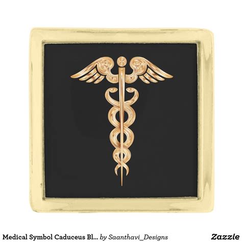 Medical Symbol Caduceus Black And Gold Doctor Gold Finish Lapel Pin