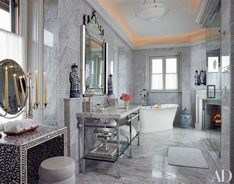 22 Baths Swathed In Graphic Marble Glamorous Bathroom Modern