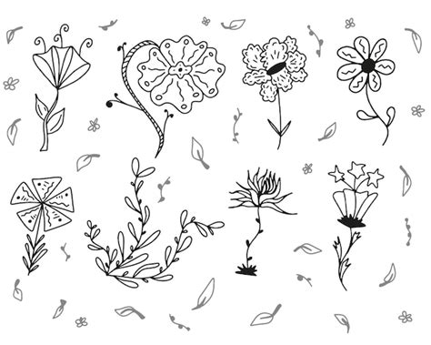 Premium Vector Set Collection Doodle Hand Drawn Flower