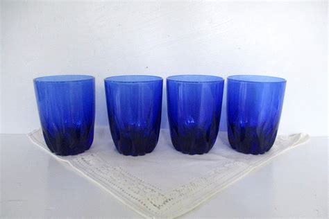 Vintage Cobalt Blue Drinking Glasses 4 Tumblerbeverages Etsy
