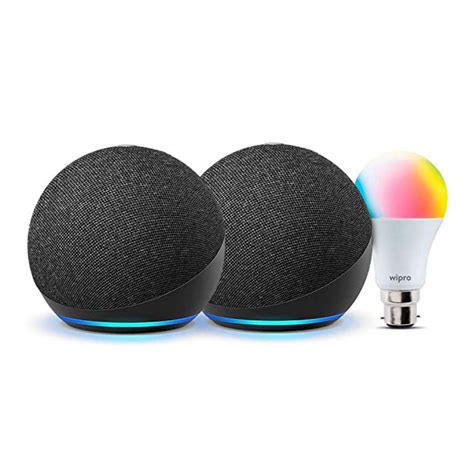 All New Echo Dot 4th Gen Black T Twin Pack With Wipro 9w Led
