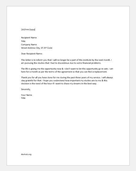 Resignation Letter Due To Good Opportunity Sample Resignation Letter