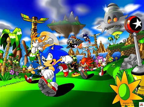 Download Sonic The Hedgehog Sprinting Through The Beautiful Tropical