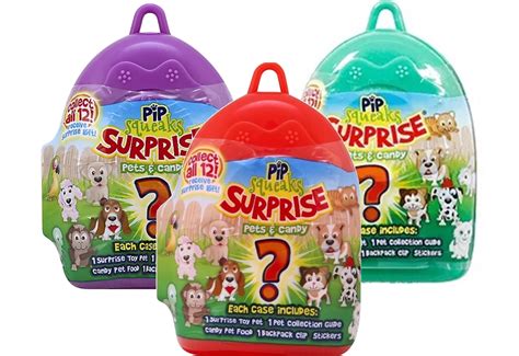 Pip Squeaks Surprise 4 Oz Collectible Pets And Candy Variety 3 Pack