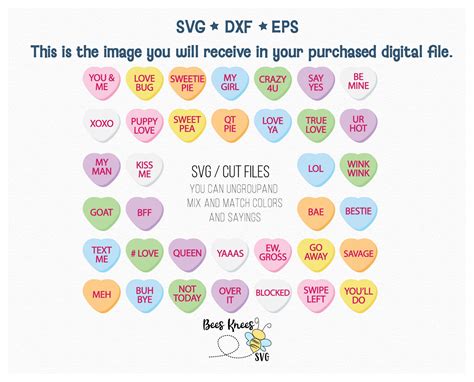 Conversation Hearts Svg Png File Bees Knees