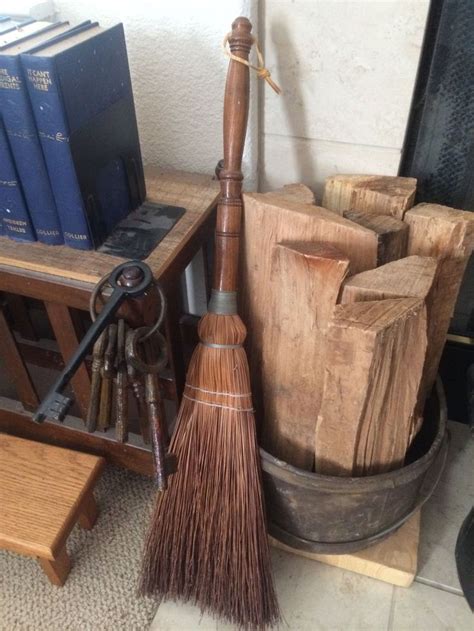 Vintage Primtive Fireplace Hearth Whisk Broom Wood Handle Whisk Broom