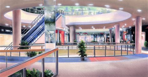 Anime Landscape Anime Shoppin Mall Stairs Background