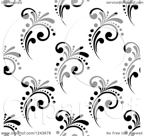 Clipart Of A Seamless Background Pattern Of Black And White Flourishes