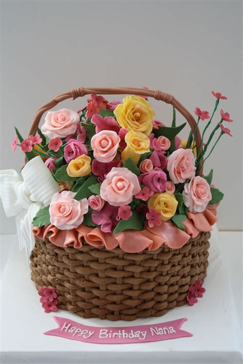 Send flowers and cakes combos, midnight delivery for birthday, anniversary. Nana's Flower Basket... | Basket weave cake, Flower basket ...