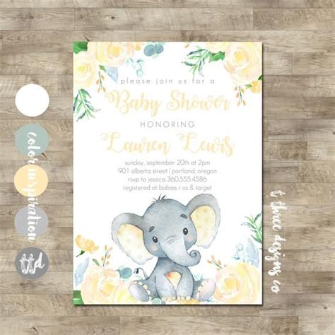 Elephant Baby Shower Invitation Baby Shower Invite Gender Etsy