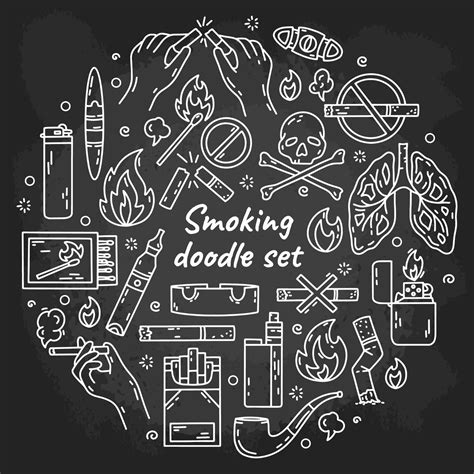 Cigarette Smoking Hand Drawn Vector Chalk Icons Set On The Blackboard