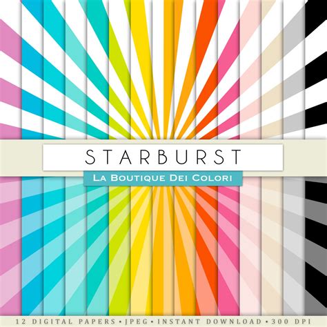 Starburst Digital Paper Rainbow Patterns Scrapbook Sun Etsy