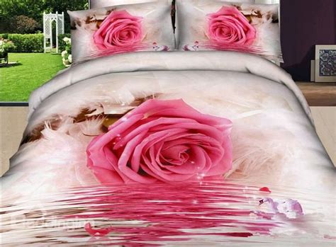 Romantic Pink Roses Print 4 Piece Bedding Sets Floral Bedding Sets Rose Bedding Comforter Sets