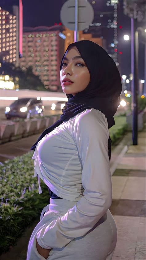 a woman wearing a hijab is standing on the sidewalk