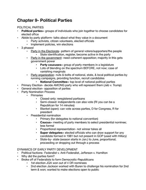 Chapter 9 Political Parties Chapter 9 Political Parties Political