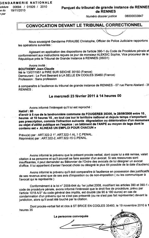 droitalemploi convocation devant le tribunal correctionnel