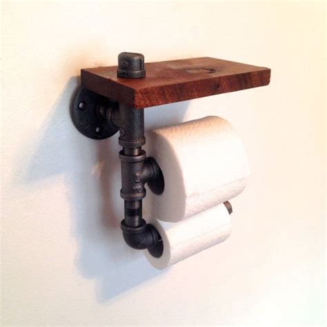 You can even attach it to just about any type of surface, including tiles, marble, metal, and glass. Wood and Pipe Toilet Paper Holder - Rustic - Bathroom ...