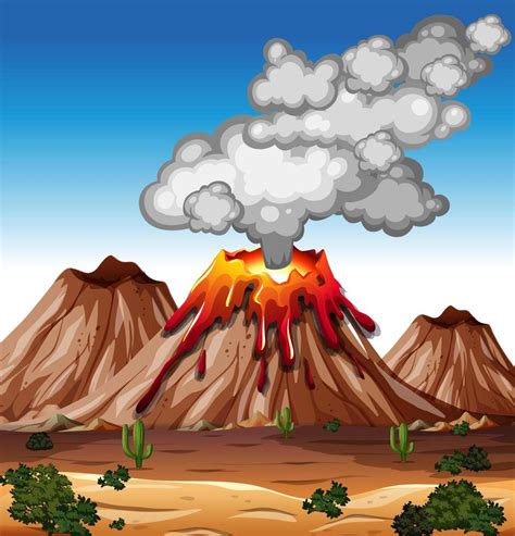 Volcano Eruption In Nature Scene At Daytime 1778163 Vector Art At Vecteezy