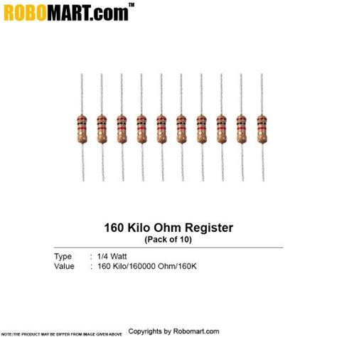 Buy 160 Kilo Ohm 14 Watt Resistor Resistance Online India