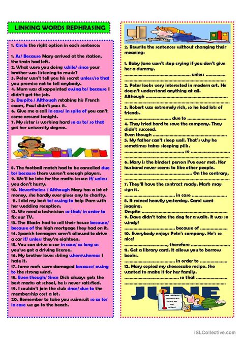 Linking Words Rephrasing Linking In English Esl Worksheets Pdf And Doc