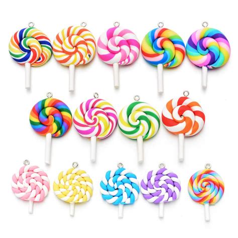Buy 10pcs Lollipops Clay Pendant Polymer Clay Candy Lollipop Charms Diy