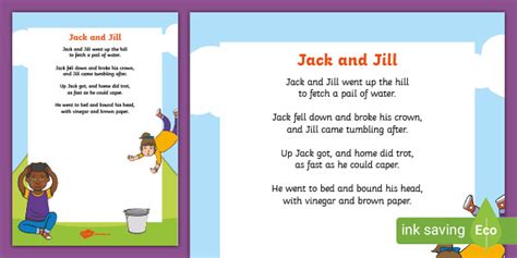 Jack And Jill Nursery Rhyme Lyrics Poster Twinkl