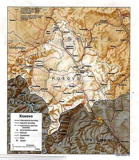 Izmantojiet kartes funkcijas, lai tuvinātu. Landkarte vom Kosovo (1992, Englisch) | Weltatlas