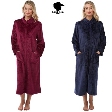 New Ladies Warm Fleece Soft Feel Embossed Zip Dressing Gown Etsy