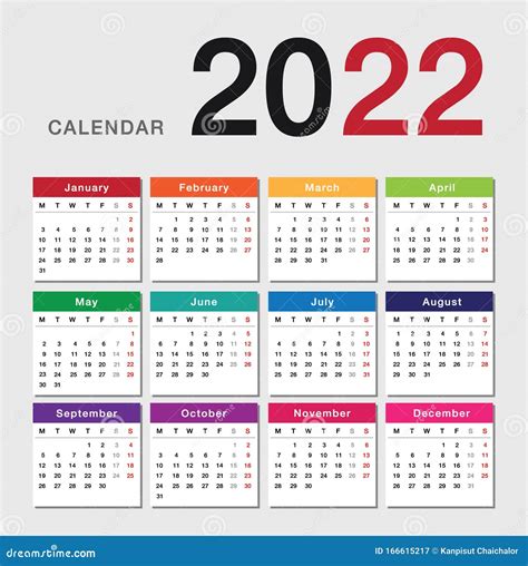 Vectores De Stock De Calendario 2022 Ilustraciones De Calendario 2022
